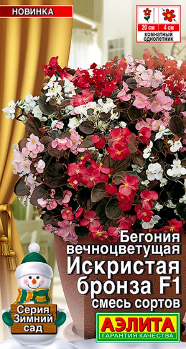 Бегония вечноцветущая Искристая Бронза, смесь F1 (7 семян) - семена Аэлита